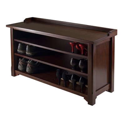 Walnut Brown 3-Shelf Storage Bench with Seating