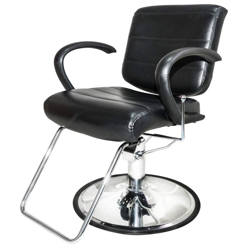 PureSana Chromium Vinyl Kyler 360 Degree Professional All Purpose Salon Chair with Adjustable Reclining Mechanism and Rotational Lock, Black, 1 of 6