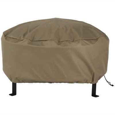 Sunnydaze Outdoor Heavy-Duty Weather-Resistant PVC and 300D Polyester Round Fire Pit Cover with Drawstring Closure - 30" - Khaki