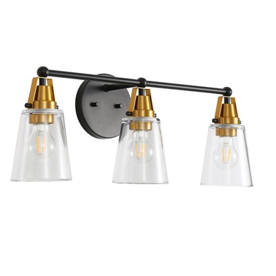 VYNXARIA Black and Bronze Wall Lights, 25.6" Modern 3-Light Vanity Fixture with Clear Glass Shades