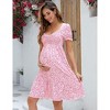 Coolmee Women Summer Maternity Mini Dress Sweetheart Neck Puff Sleeve Ruffle Baby Shower/Photoshoot Short Dress - 2 of 4