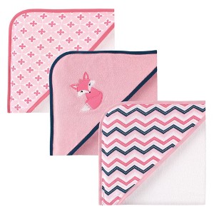 Luvable Friends Baby Girl Cotton Terry Hooded Towels, Foxy, One Size - 1 of 3