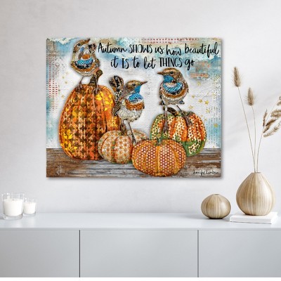 Autumn Birds on Pumpkins Mixed Media Canvas Art, 20x24