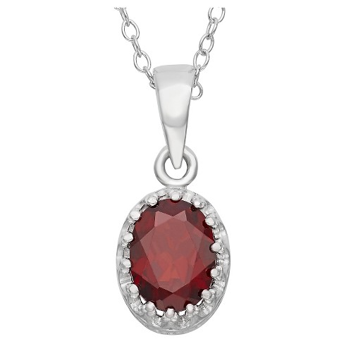 Sterling Silver Garnet Oval Locket Necklace