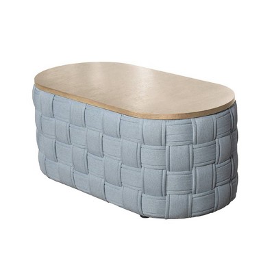 Light Teal Oval Wood and Metal Coffee Table