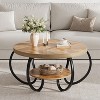 30"Round Coffee Table,2-Tier Coffee Table with Storage Shelf and Designed Wood Grain - 3 of 4