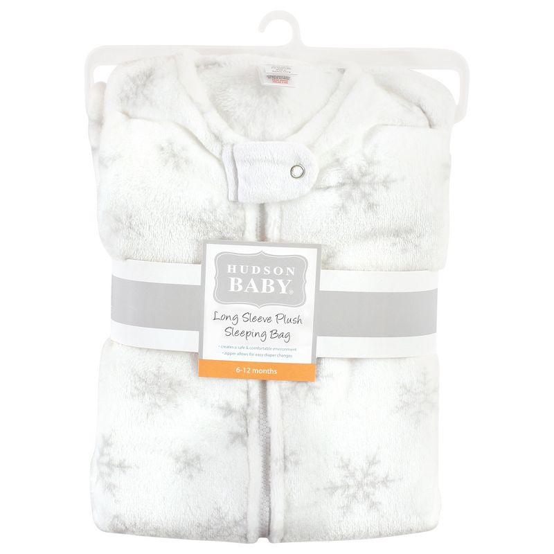 Hudson Baby Infant Girl Plush Sleeping Bag, Sack, Blanket, Long-Sleeve Snowflakes, 2 of 3
