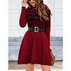 Women Long Sleeve Knitted Crewneck High Waist A-Line Cute Mini Sweater Dress Ugly Wine Red XXL - 4 of 4