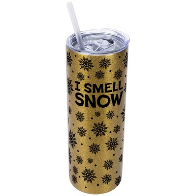 Elanze Designs Snowflake Pattern Vegas Gold 20 Ounce Double Wall Stainless Steel Glitter Travel Tumbler With Sliding Lid And Straw, I Smell Snow