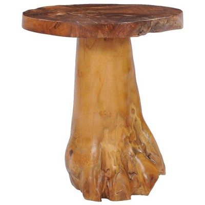 Rustic Charm Solid Teak Wood Round Coffee Table 15.7"