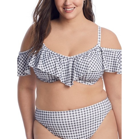 Elomi Women's Plus Size Checkmate Ruffle Underwire Bikini Top