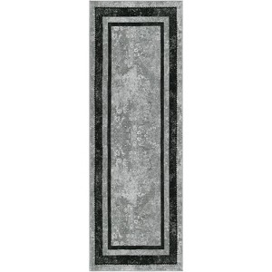 Modern Bordered 2pc Non-Skid (Non-Slip) Low Profile Pile Rubber Backing Indoor Kitchen Runner Rugs - 1 of 4