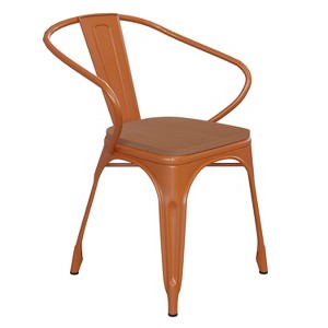 Emma and Oliver Metal Indoor-Outdoor Stacking Chair with Vertical Slat Back, Arms and All-Weather Polystyrene Seat - 1 of 4