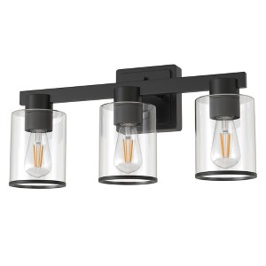 DORESshop 18 in. Industrial 3-Light Matte Black Farmhouse Bathroom Vanity Light with Clear Glass Shades - 1 of 4