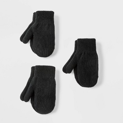 Toddler 3pk Magic Mittens - Cat & Jack™ Black/Black/Black 12M-5T