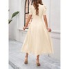 BLUEMING Womens Casual Maxi Dresses Puff Sleeve V Neck Flowy Vacation High Waist Boho Pleated Dresses - 2 of 4