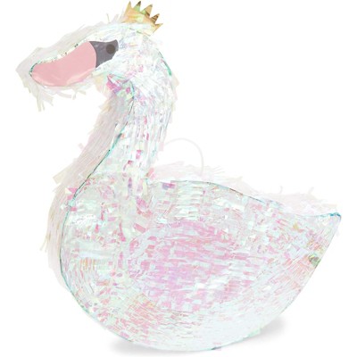 Blue Panda Princess Swan Pinata for Girl Baby Shower, Kids Birthdays, Iridescent Party Supplies, 16.25x14"