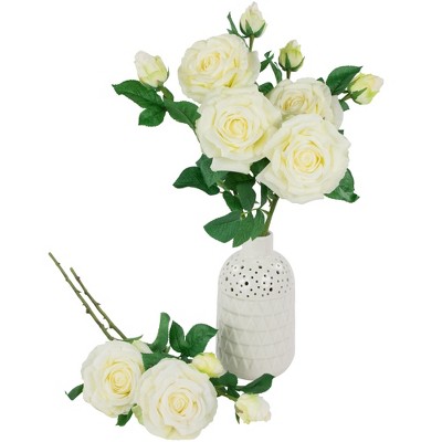 Set of 6 White Real Touch Artificial Rose Stems