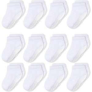 Cozyway Non-Slip Ankle Grip Low Cut Toddler Socks, 12 Pack for Boys & Girls, Solid White, 1-3 Years Old, Unisex - 1 of 4