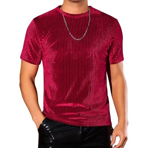 INSPIRE CHIC Men's Crew Neck Short Sleeve Disco Velvet T-Shirts - 1 of 4