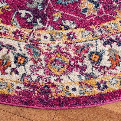 Evoke Fuchsia and Ivory Round Synthetic Area Rug