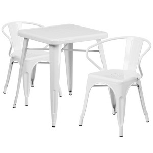 Emma and Oliver Commercial Grade 23.75" Square Metal Indoor-Outdoor Table Set with 2 Arm Chairs - 1 of 1
