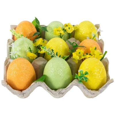 Northlight Glittered Easter Eggs with Carton Decoration - 6.25" - Set of 9