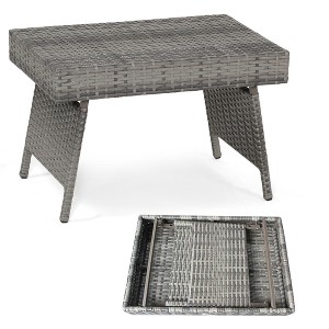 Tangkula Folding Rattan Wicker Coffee Side Table Patio Garden Poolside Yard Outdoor Mix Gray - 1 of 4