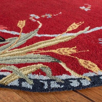 Chelsea 8' Round Red Wool Floral Hand-Hooked Area Rug