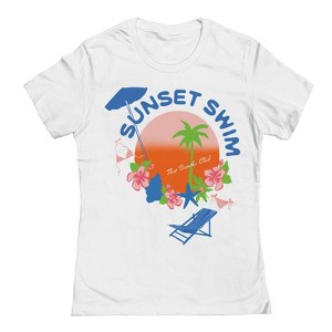 Rerun Island Women's Sunset Swim Beach Short Sleeve Graphic Cotton T-Shirt - White XL - 1 of 4