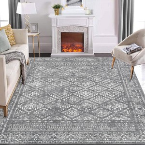 Boho Washable Rug for Entryway, Vintage Distressed Rug for Bedroom,  Living Room, Non Slip Soft Low Pile Dorm Nursery Carpet for Bedside - 1 of 4