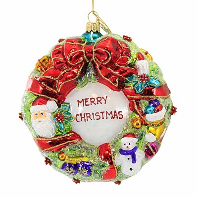 Huras Family Jolly Wreath Merry Christmas - One Ornament 5.25 inch, Glass - Hf937v, Men's, Size: 5.25 H x 2.25 W x 5 D