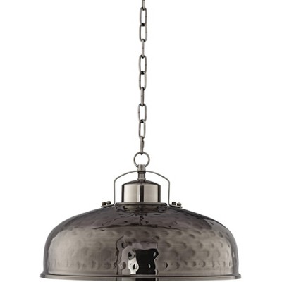 Franklin Iron Works Dyed Nickel Pendant Light 18" Wide Farmhouse Industrial Rustic Hammered Dome Shade Kitchen Island Dining Room