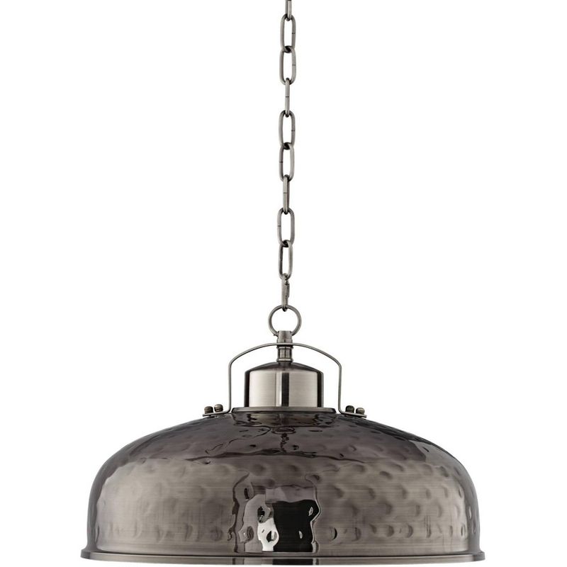 Franklin Iron Works Essex Dyed Nickel Pendant Light 18" Wide Farmhouse Rustic Hammered Dome Shade for Dining Room House Foyer Kitchen Island Entryway, 1 of 9