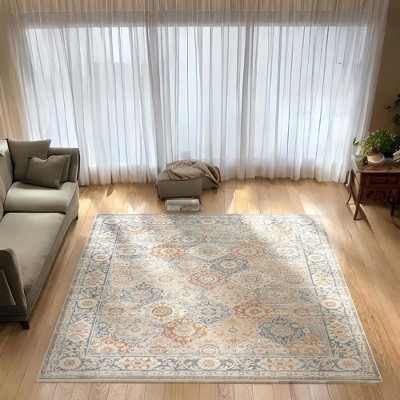 Area Rug Bohemian Floral Medallion Rugs for Living Room Bedroom Rugs Persian Boho Area Rug Vintage Rugs, 7'10" x 10'2" Orange