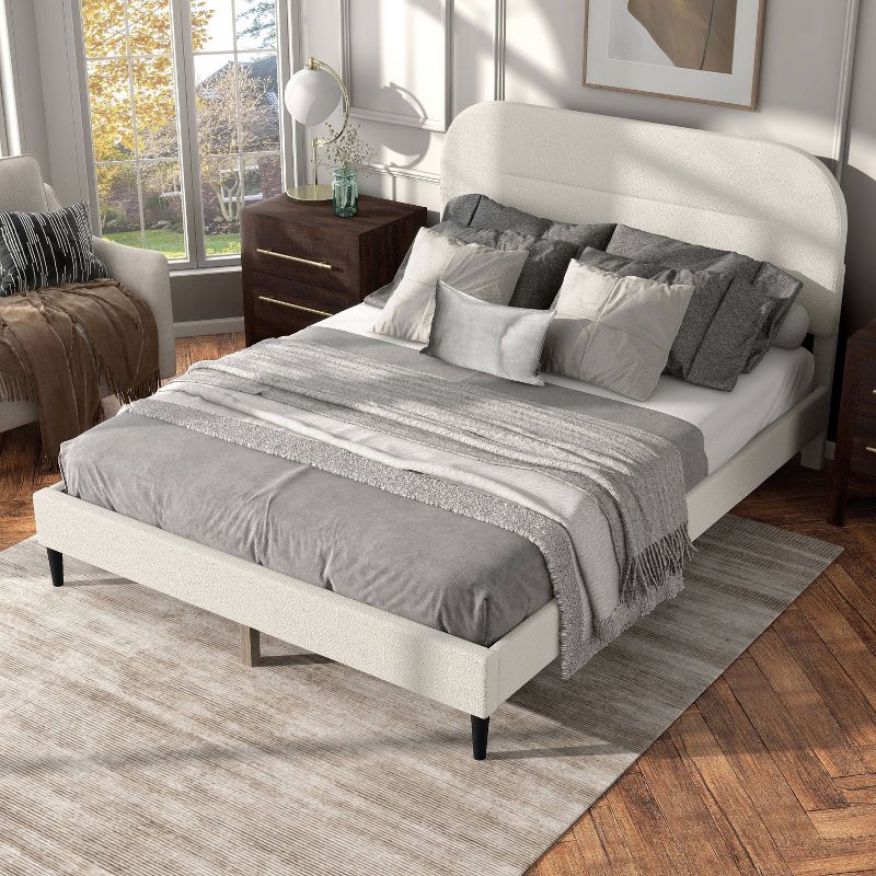 HOMES: Inside + Out Queen Heartwild Modern Boucle Upholstered Rounded Platform Bed White, 5 of 21