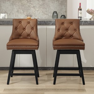 KERDOM Bar Stools with Backs, PU Leather Upholstered Counter Barstools with Solid Wood Legs for Kitchen Island, Brown - 1 of 4