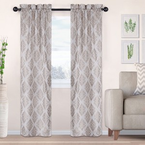 Vintage Venetian Damask Jacquard Embroidered Curtains, Set of 2 by Blue Nile Mills - 1 of 4