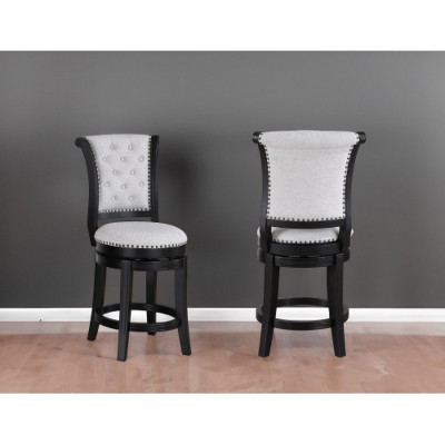 2-piece swivel bar stool set, upholstered seat, nailhead trim, footstool, wooden dining furniture, black