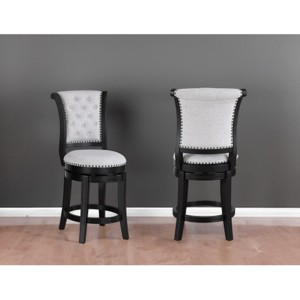 2-piece swivel bar stool set, upholstered seat, nailhead trim, footstool, wooden dining furniture, black - 1 of 4