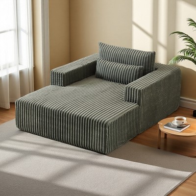 75" Corduroy Lounge Sofa Chair with High-Resilience Sponge & Pillow