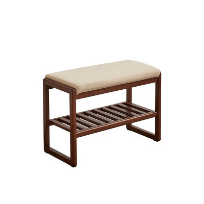 GlasFlength Ottomans and Benches Solid Wood Shoe Storage Bench with Comfort Cushion for Entryway Organization, Brown, 23.62"*11.82"*16.54"