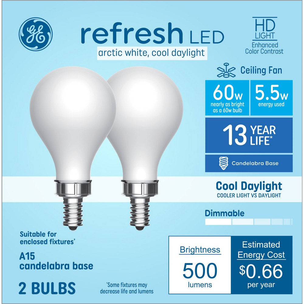 Photos - Light Bulb General Electric GE 2pk 60W Refresh A15 LED Ceiling Fan  Cool Daylight 