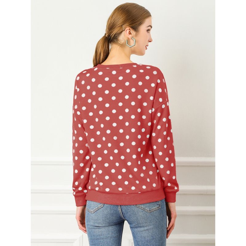 Allegra K Women's Fall Winter Long Sleeve Polka Dots Knitted Pullover Tops, 6 of 8