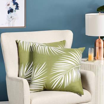 2pk 18" x 18" Printed Green Palm Linen Textured Decorative Throw Pillow Set - Ocean Pacific