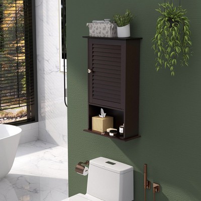 Espresso MDF Single Door Wall Cabinet with Adjustable Shelf