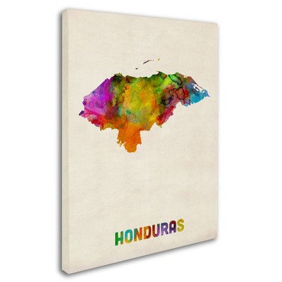 Trademark Fine Art -Michael Tompsett 'Honduras Watercolor Map' Canvas Art