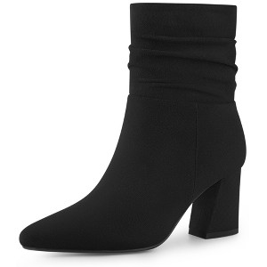 Allegra K Women's Pointy Closed Toe Size Zipper Chunky Heel Ankle Boots - 1 of 4