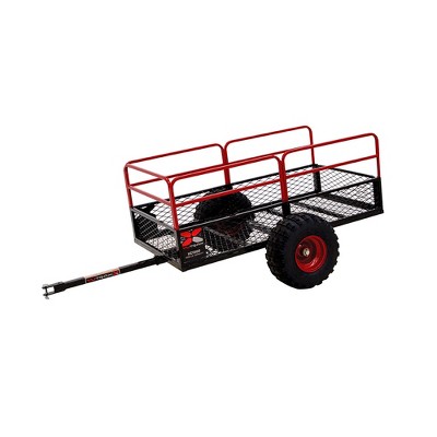 Yutrax TX162 Heavy Duty Steel 1500 Pound Capacity Off Road Utility ATV Trailer with Removable Tailgate & Side Rails, Tilting Bed, and 2 Tires, Black