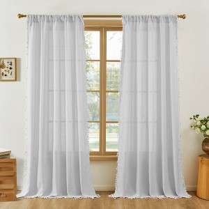 Deconovo Boho Sheer Curtain with Tassels & Embroidery 1 Panel - 1 of 4